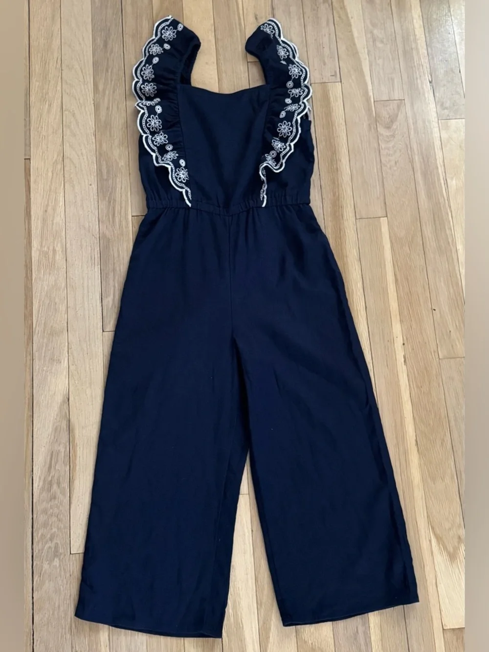 Old Navy Girls M(8y) Sleeveless Linen Blend Ruffle Embroidered Trim Jumpsuit